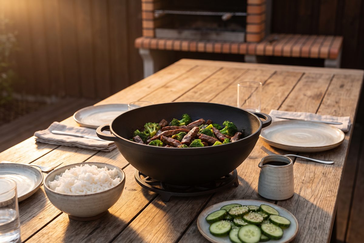 Каструля чавунна WOK 5,5 л ТМ СІТОН: яловичина з броколі