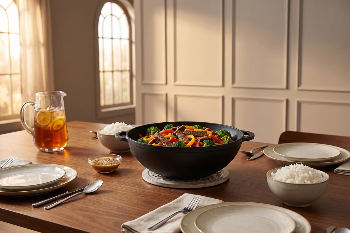 Каструля чавунна WOK 5,5 л ТМ СІТОН: яловичина з броколі та солодким перцем