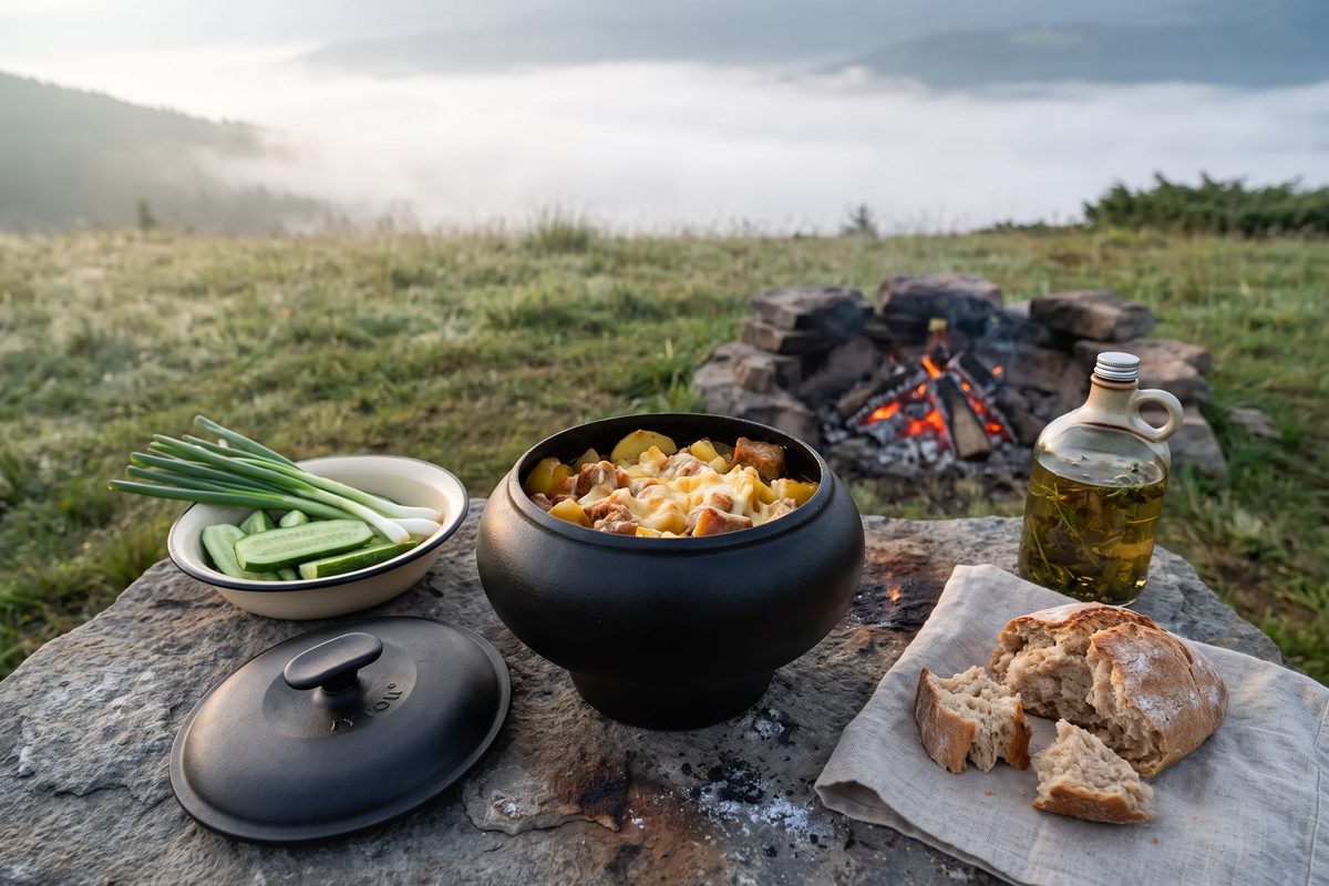 Горшок чугунный печной 9 л с чугунной крышкой ТМ СИТОН: картофель с мясом и сыром